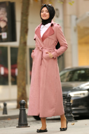 Nayla Collection - Rose Poussiéreuse Trench Manteau 18603GK - Thumbnail