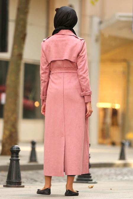 Nayla Collection - Rose Poussiéreuse Trench Manteau 18603GK - 3