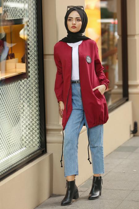 Nayla Collection - Rouge Bordeaux Manteau 18687BR - 2