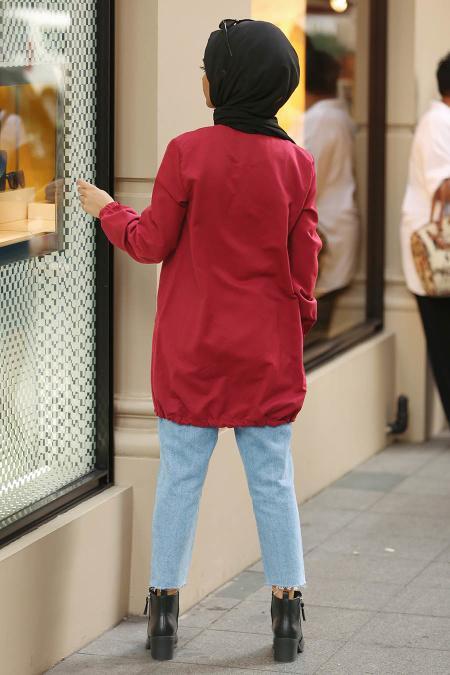 Nayla Collection - Rouge Bordeaux Manteau 18687BR - 3