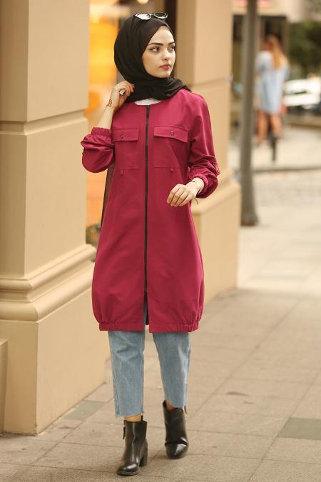 Nayla Collection - Rouge Bordeaux Manteau 3047BR - 2