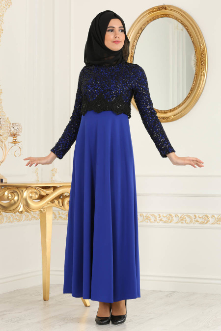 Nayla Collection - Royal Blue Hijab Dress 12012SX