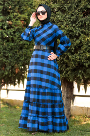 Nayla Collection - Royal Blue Hijab Dress 84120SX - Thumbnail