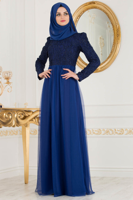 Nayla Collection - Royal Blue Hijab Evening Dress 37098SX