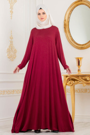 Nayla Collection - Salaş Bordo Tesettür Elbise 79290BR - Thumbnail