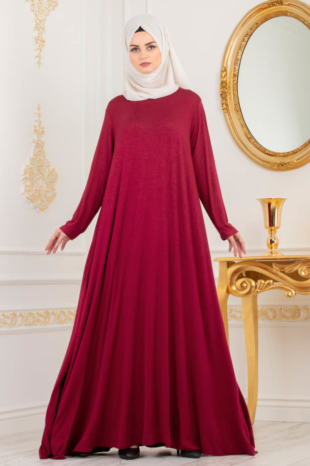 Nayla Collection - Salaş Bordo Tesettür Elbise 79290BR