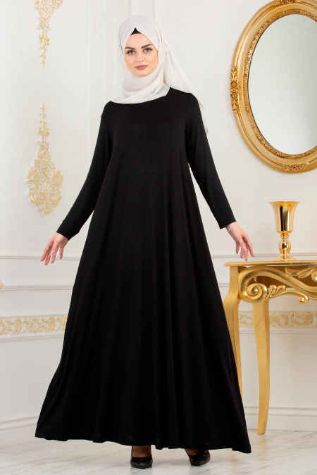 Nayla Collection - Salaş Siyah Tesettür Elbise 79290S