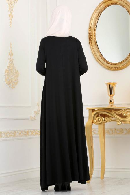 Nayla Collection - Salaş Siyah Tesettür Elbise 79290S - 3