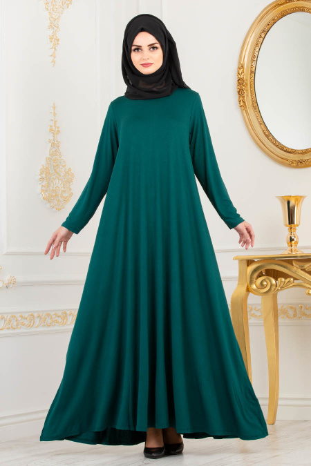 Nayla Collection - Salaş Yeşil Tesettür Elbise 79290Y