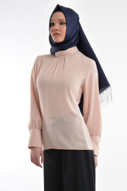 Nayla Collection - Salmon Pink Hijab Blouse 1035SMN - Thumbnail