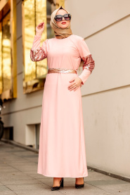 Nayla Collection - Salmon Pink Hijab Dress 1002SMN - Thumbnail