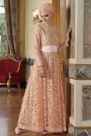 Nayla Collection - Salmon Pink Hijab Dress 4012-01SMN - Thumbnail