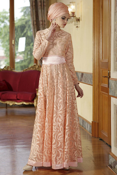 Nayla Collection - Salmon Pink Hijab Dress 4012-01SMN