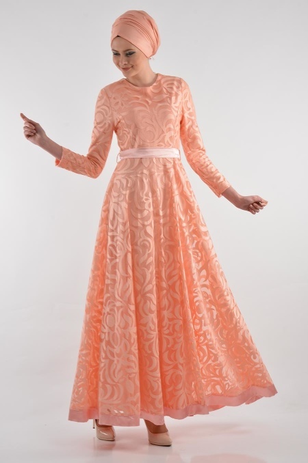 Nayla Collection - Salmon Pink Hijab Dress 4012SMN