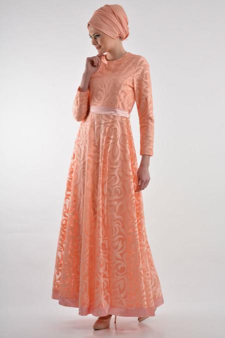 Nayla Collection - Salmon Pink Hijab Dress 4012SMN - 2