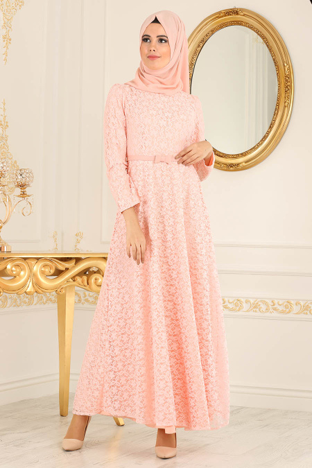 Nayla Collection - Salmon Pink Hijab Dress 4134SMN