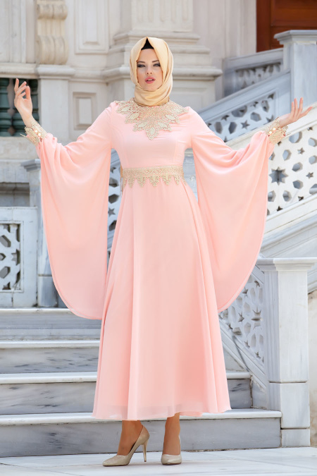 Nayla Collection - Salmon Pink Hijab Dress 4173SMN