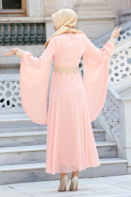 Nayla Collection - Salmon Pink Hijab Dress 4173SMN - Thumbnail