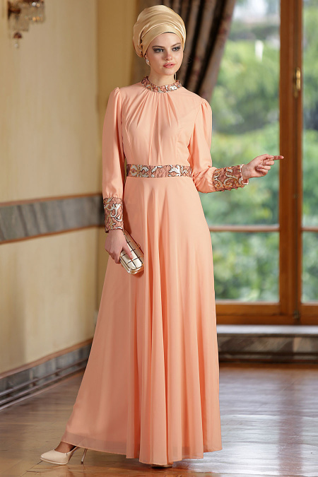 Nayla Collection - Salmon Pink Hijab Dress 7000SMN