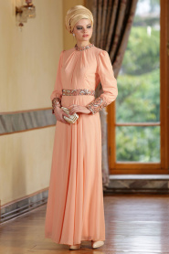 Nayla Collection - Salmon Pink Hijab Dress 7000SMN - Thumbnail