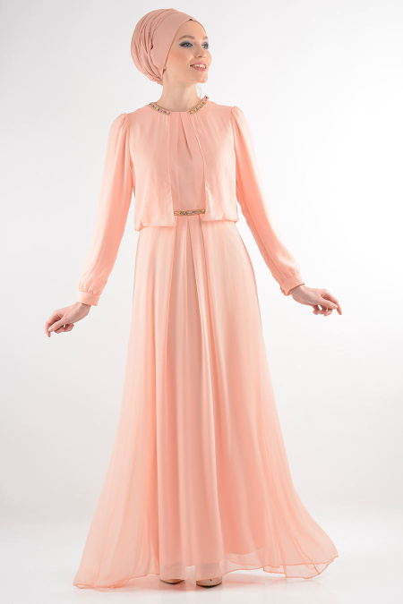 Nayla Collection - Salmon Pink Hijab Dress 7006SMN