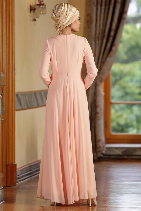 Nayla Collection - Salmon Pink Hijab Dress 7011SMN - 3