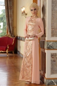 Nayla Collection - Salmon Pink Hijab Dress 7012SMN - Thumbnail