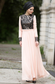 Nayla Collection - Salmon Pink Hijab Dress 7013SMN - Thumbnail
