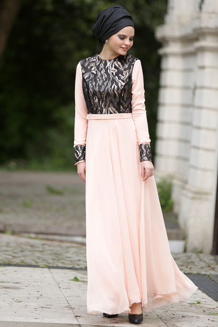 Nayla Collection - Salmon Pink Hijab Dress 7013SMN