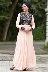 Nayla Collection - Salmon Pink Hijab Dress 7013SMN - Thumbnail