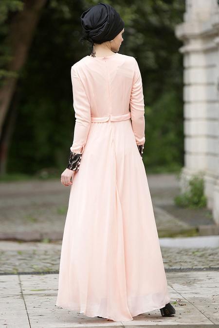 Nayla Collection - Salmon Pink Hijab Dress 7013SMN - 3