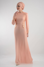 Nayla Collection - Salmon Pink Hijab Dress 7022SMN - Thumbnail