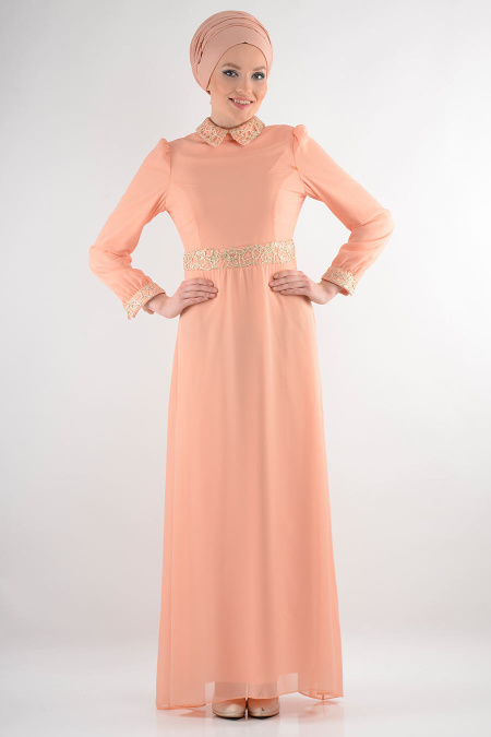 Nayla Collection - Salmon Pink Hijab Dress 7026SMN
