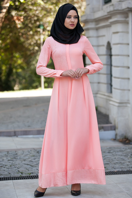 Nayla Collection - Salmon Pink Hijab Dress 8006SMN