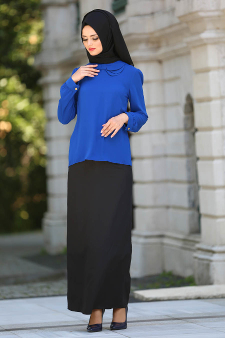 Nayla Collection - Sax Blue Hijab Blouse 1036SX