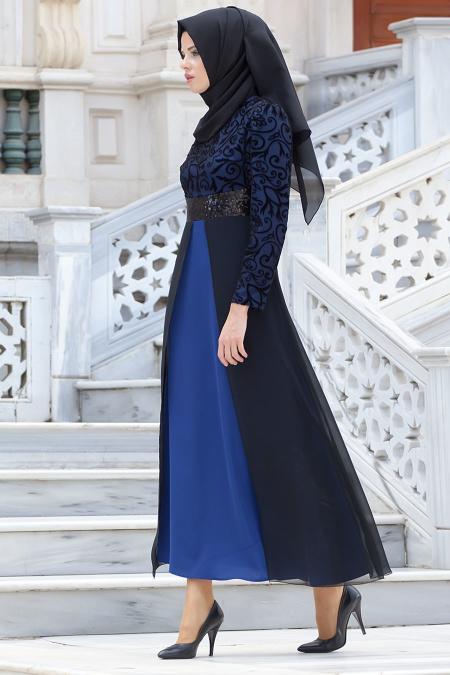 Nayla Collection - Sax Blue Hijab Dress 4109SX - 2