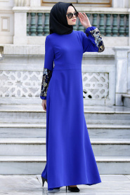 Nayla Collection - Sax Blue Hijab Dress 4148SX - Thumbnail