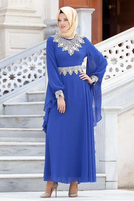 Nayla Collection - Sax Blue Hijab Dress 4173SX - 2