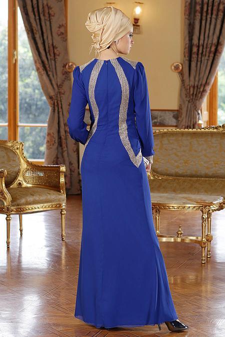 Nayla Collection - Sax Blue Hijab Dress 457SX - 3