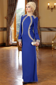 Nayla Collection - Sax Blue Hijab Dress 457SX - Thumbnail