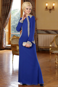 Nayla Collection - Sax Blue Hijab Dress 457SX - Thumbnail