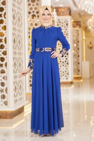 Nayla Collection - Sax Blue Hijab Dress 7000SX - 1