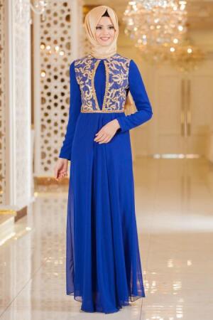 Nayla Collection - Sax Blue Hijab Dress 7011SX - 1