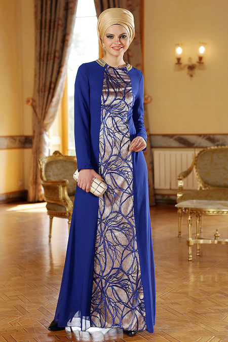 Nayla Collection - Sax Mavi Elbise 7012SX