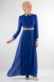 Nayla Collection - Sax Mavi Elbise 7026SX - Thumbnail