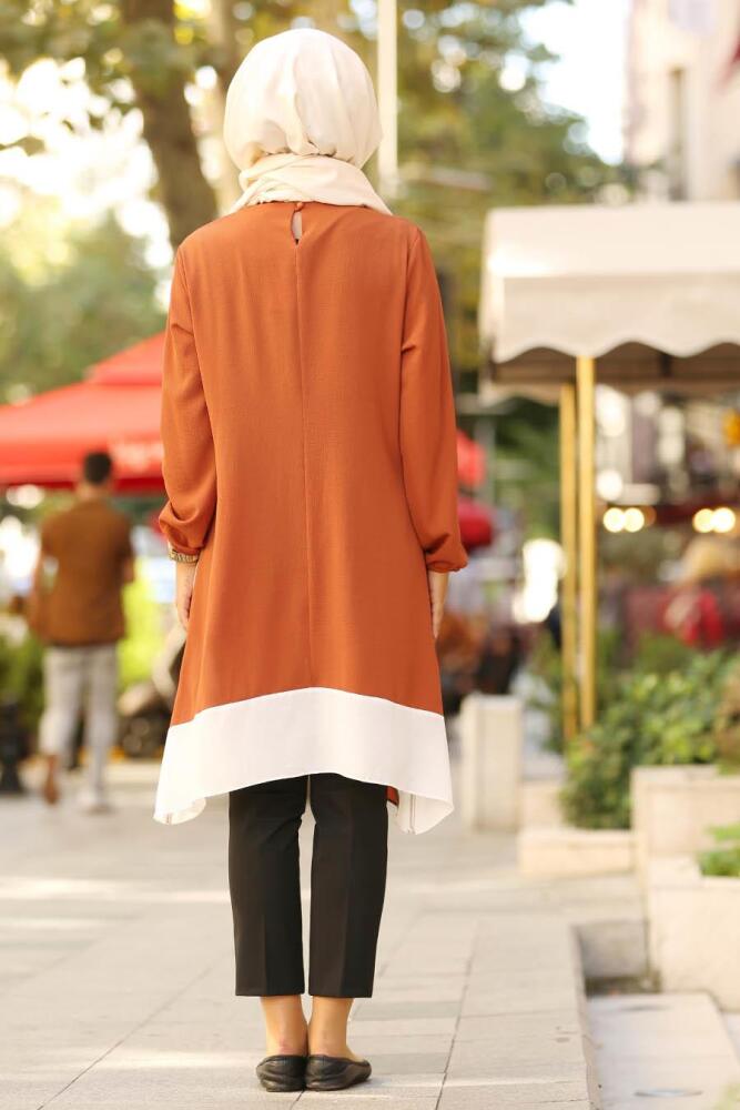 Nayla Collection - Şeritli Taba Tesettür Tunik 22160TB - 2