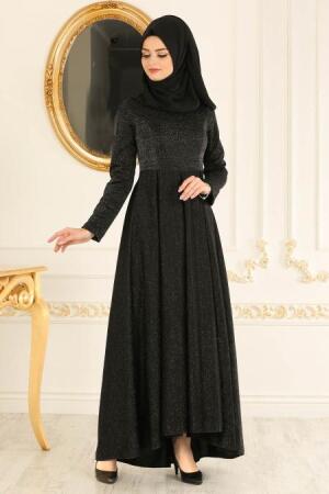 Nayla Collection - Simli Siyah Tesettür Abiye Elbise 4156S - 1
