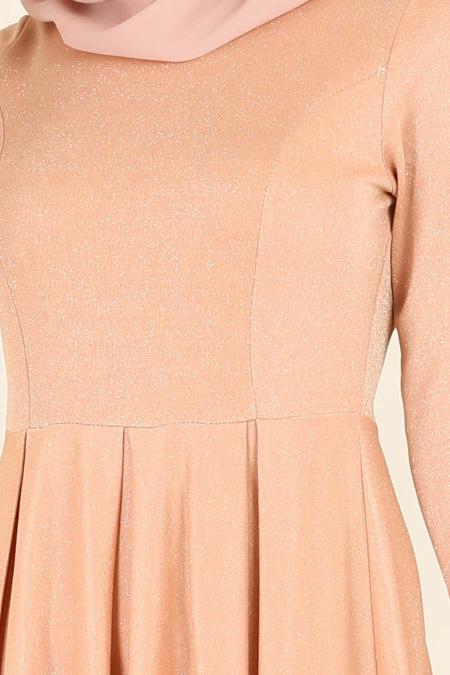 Nayla Collection - Simli Somon Tesettür Abiye Elbise 4156SMN - 4