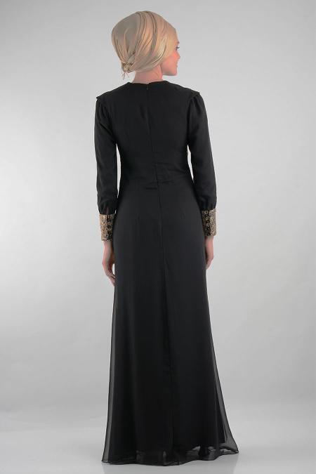 Nayla Collection - İşlemeli Siyah Tesettür Elbise 7022S - 3