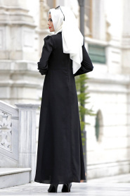 Nayla Collection - Büzgüllü Siyah Tesettür Elbise 4014S - Thumbnail